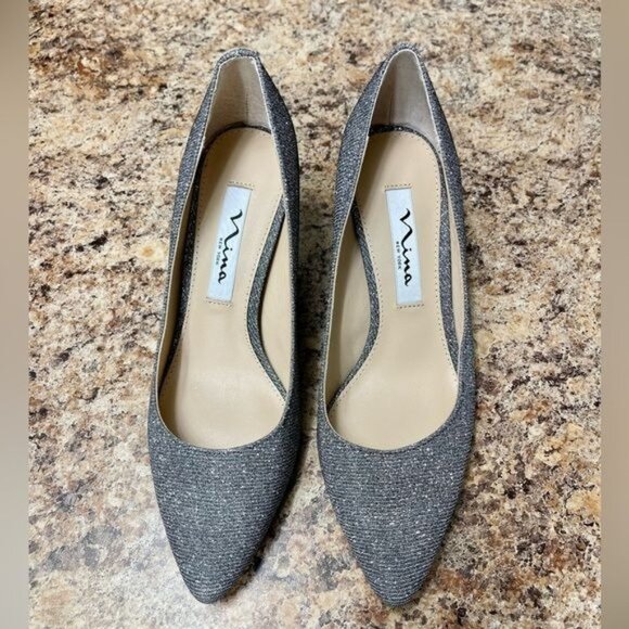 NINA Charcoal Metallic Textured Mid Heel Classic Pump Size 6 W - Picture 7 of 11